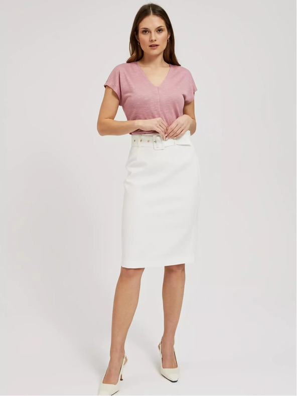 Moodo Розова тениска с V-образно деколте Moodo