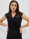 Moodo Черна тениска с V-образно деколте и дантела Moodo