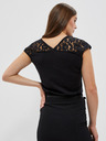 Moodo Черна тениска с V-образно деколте и дантела Moodo