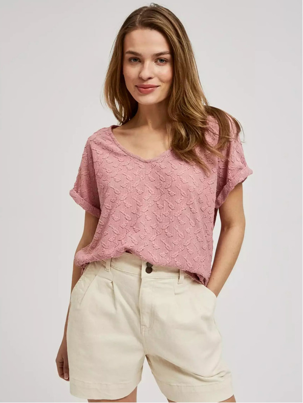 Moodo Розова шарена тениска с къс ръкав Moodo