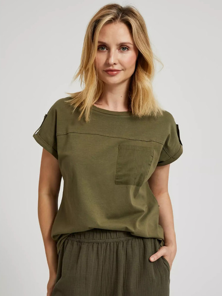 Moodo Зелена тениска с джоб и къс ръкав Moodo
