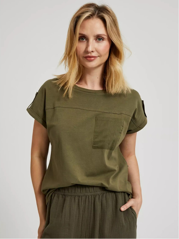 Moodo Зелена тениска с джоб и къс ръкав Moodo