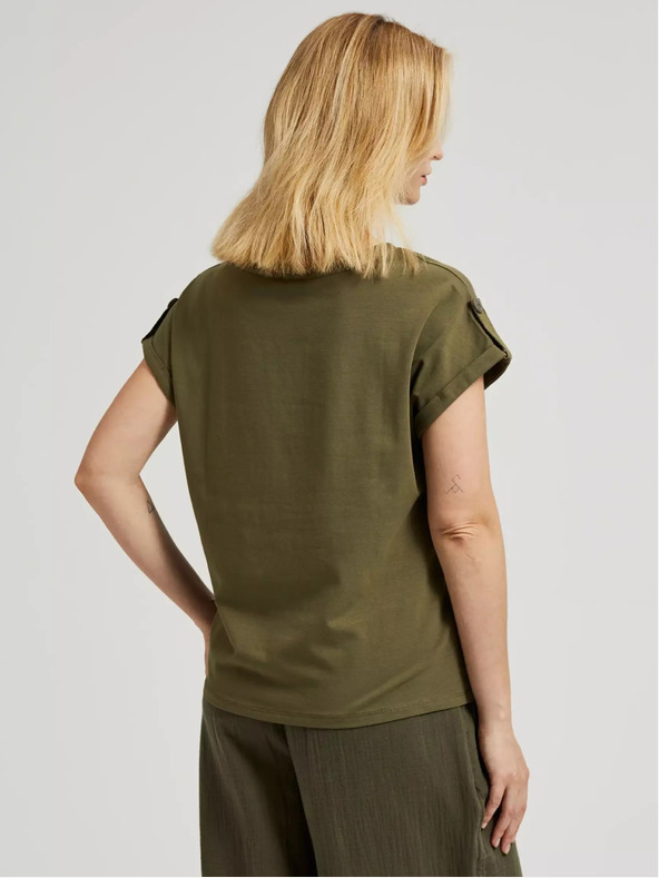 Moodo Зелена тениска с джоб и къс ръкав Moodo