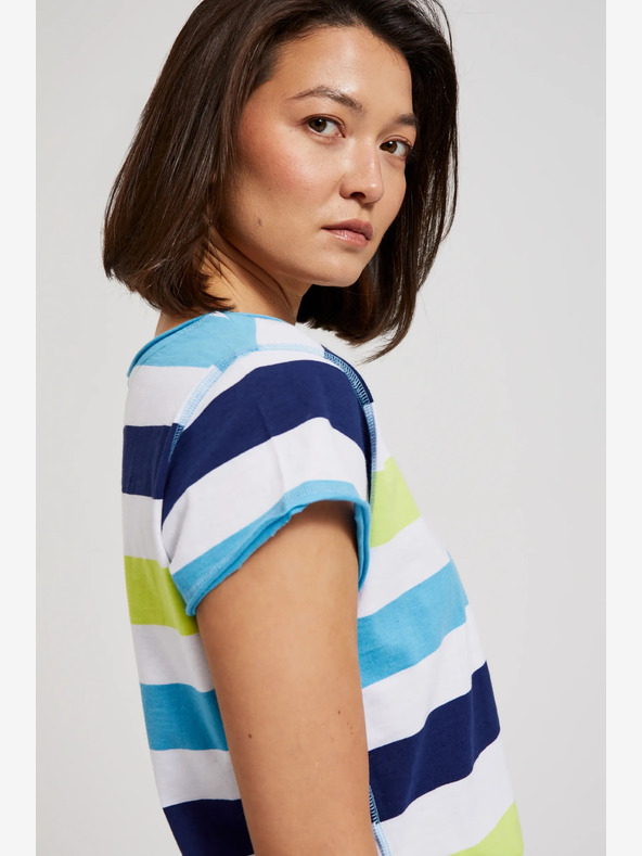 Moodo Бяла и тюркоазена тениска Moodo