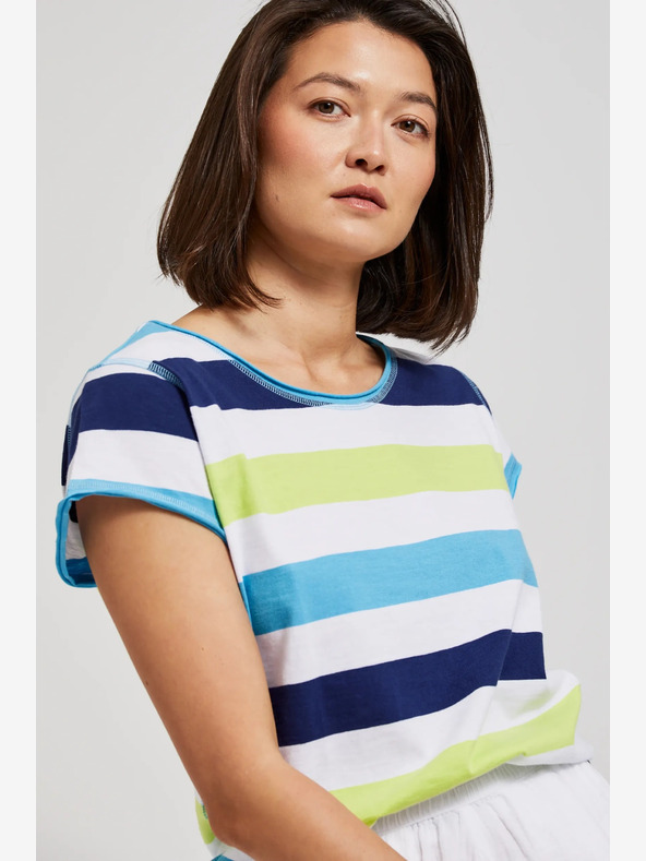 Moodo Бяла и тюркоазена тениска Moodo