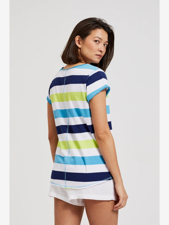 Moodo Бяла и тюркоазена тениска Moodo