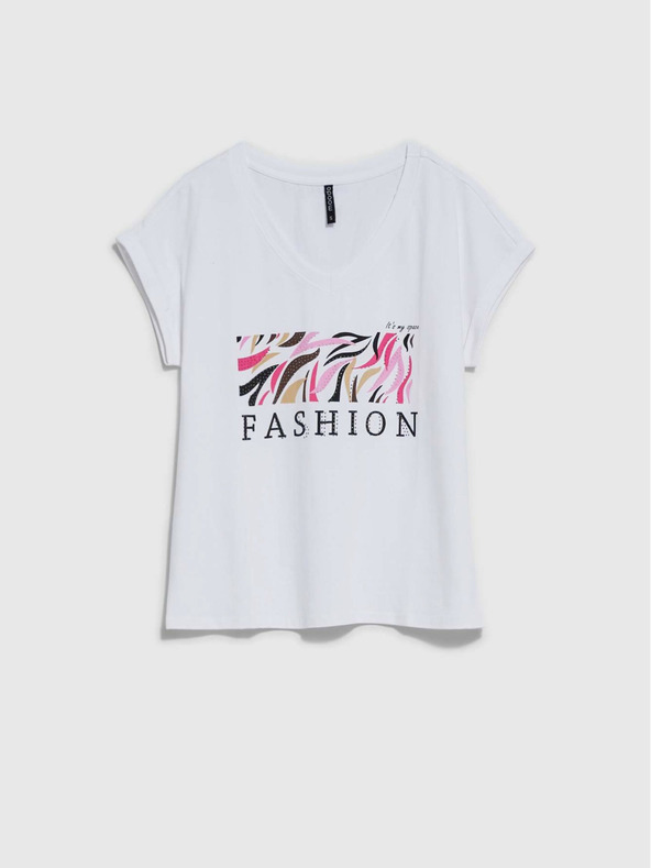 Moodo Бяла дамска тениска с щампа Moodo