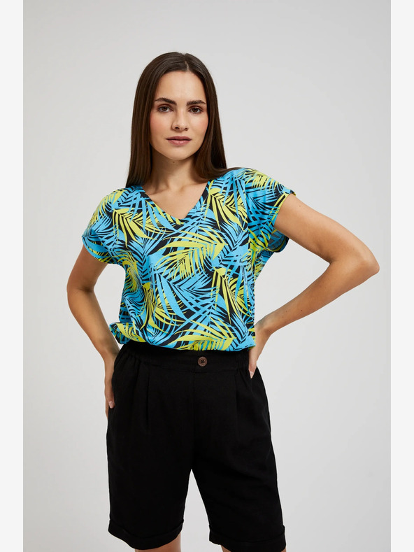 Moodo Тюркоазена тениска с шарка Moodo