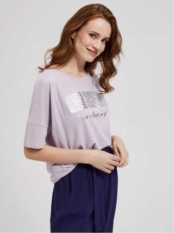 Moodo Светлолилава тениска с пайети Moodo