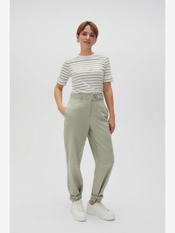 Moodo Зелено-бяла дамска раирана риза Moodo