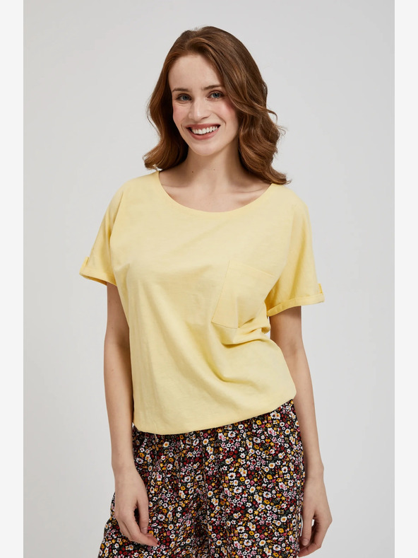 Moodo Жълта риза с джоб и навити ръкави Moodo