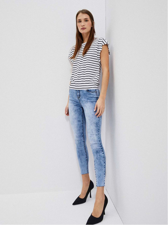 Moodo Синя и бяла дамска раирана риза Moodo