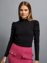 Moodo Черна дамска рипсена блуза с буфан ръкави и ролка Moodo