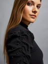 Moodo Черна дамска рипсена блуза с буфан ръкави и ролка Moodo