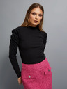 Moodo Черна дамска рипсена блуза с буфан ръкави и ролка Moodo