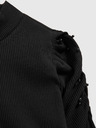 Moodo Черна дамска рипсена блуза с буфан ръкави и ролка Moodo