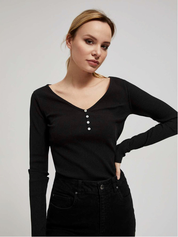Moodo Черна дамска риза с оребрени копчета Moodo