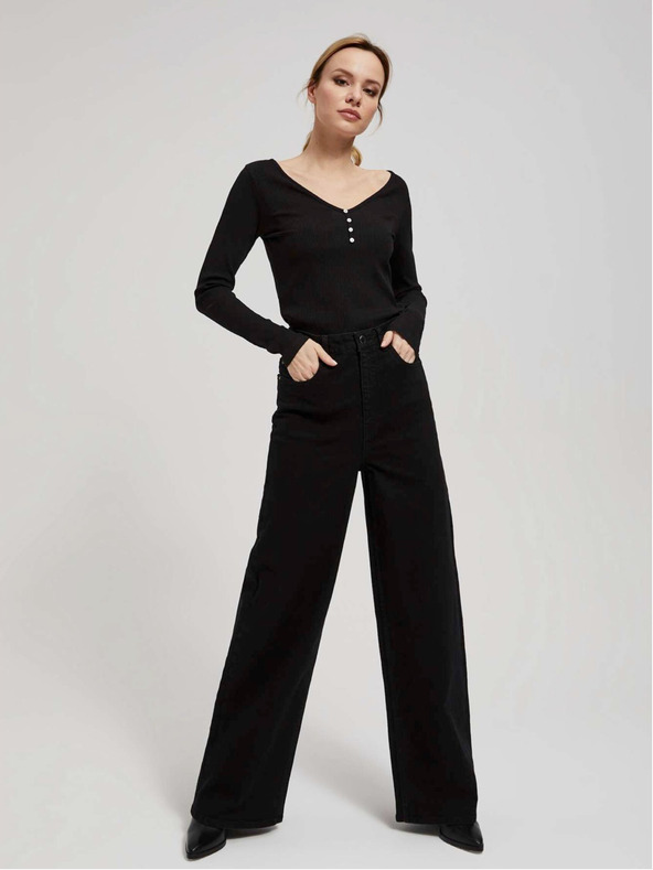 Moodo Черна дамска риза с оребрени копчета Moodo