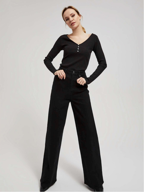 Moodo Черна дамска риза с оребрени копчета Moodo