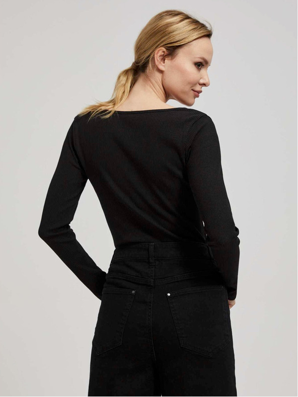 Moodo Черна дамска риза с оребрени копчета Moodo