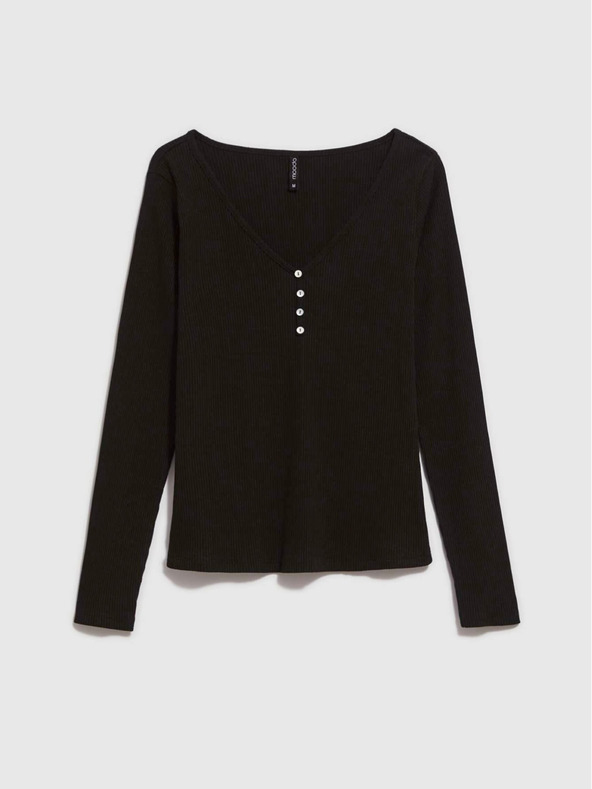 Moodo Черна дамска риза с оребрени копчета Moodo