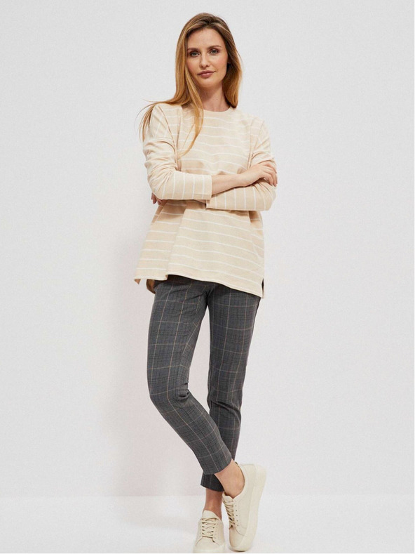 Moodo Бяла и бежова дамска раирана риза Moodo