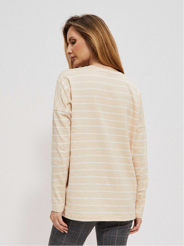 Moodo Бяла и бежова дамска раирана риза Moodo