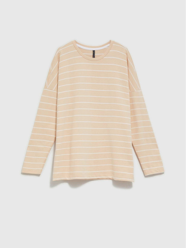 Moodo Бяла и бежова дамска раирана риза Moodo