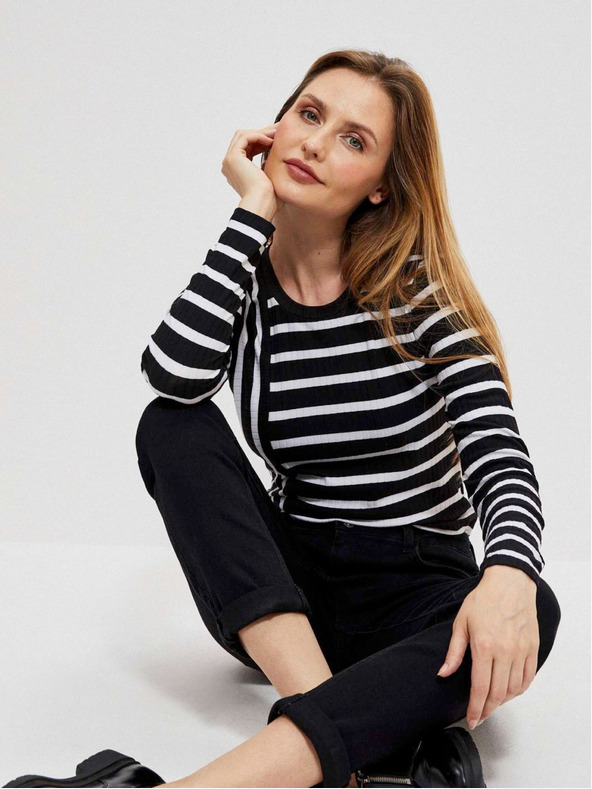 Moodo Бяло-черна дамска блуза на райета Moodo