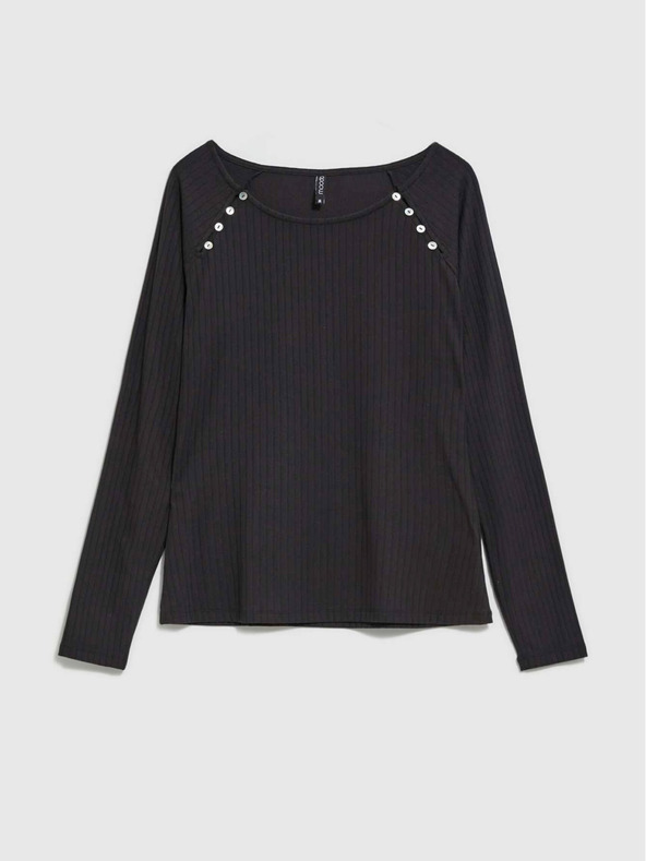 Moodo Черна дамска тениска с дълъг ръкав Moodo