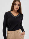 Moodo Черна дамска тениска с декоративно деколте Moodo