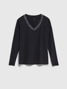 Moodo Черна дамска тениска с декоративно деколте Moodo