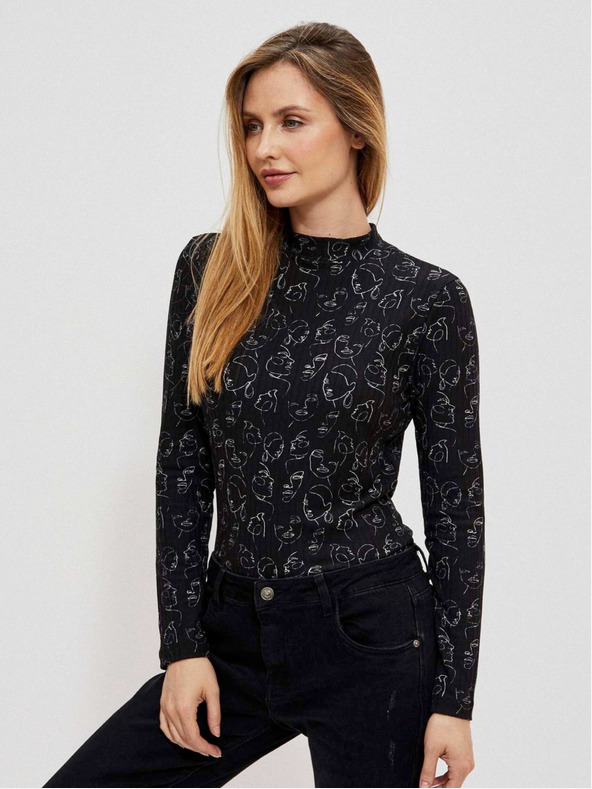 Moodo Черна дамска тениска с шарки Moodo