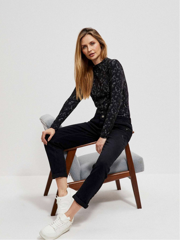 Moodo Черна дамска тениска с шарки Moodo