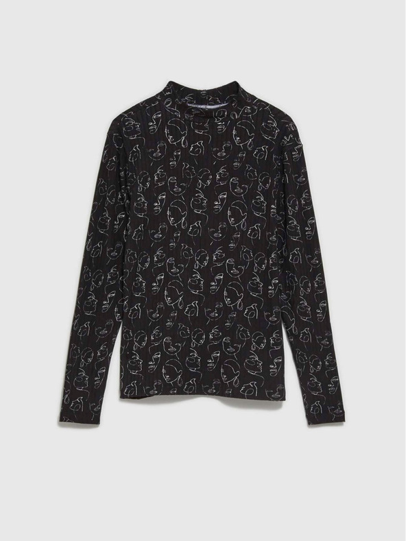 Moodo Черна дамска тениска с шарки Moodo