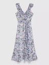Moodo Синя рокля на цветя с волан на деколтето Moodo
