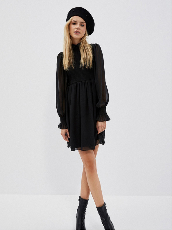 Moodo Черна дамска рокля с накъдрени ръкави Moodo