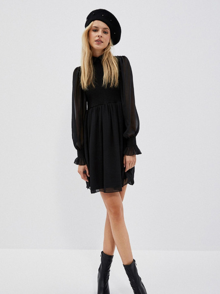 Moodo Черна дамска рокля с накъдрени ръкави Moodo