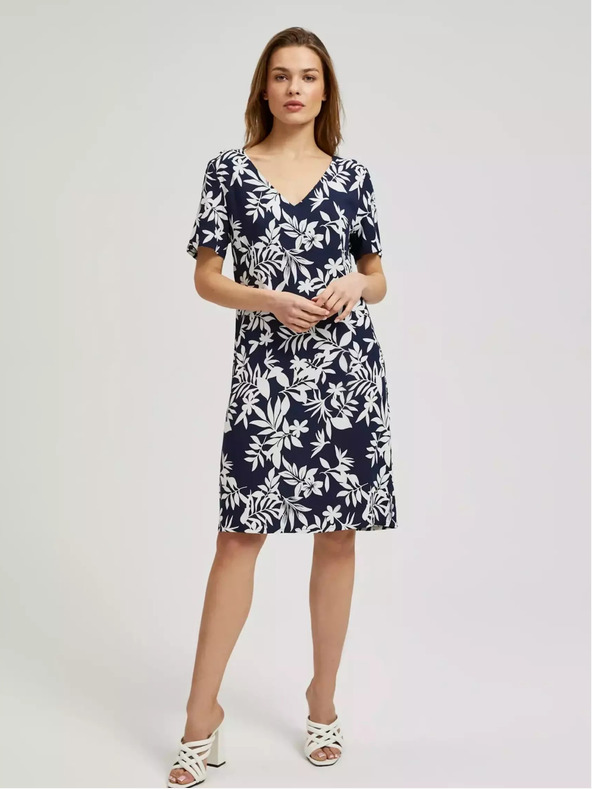 Moodo Тъмносиня рокля с флорален десен Moodo