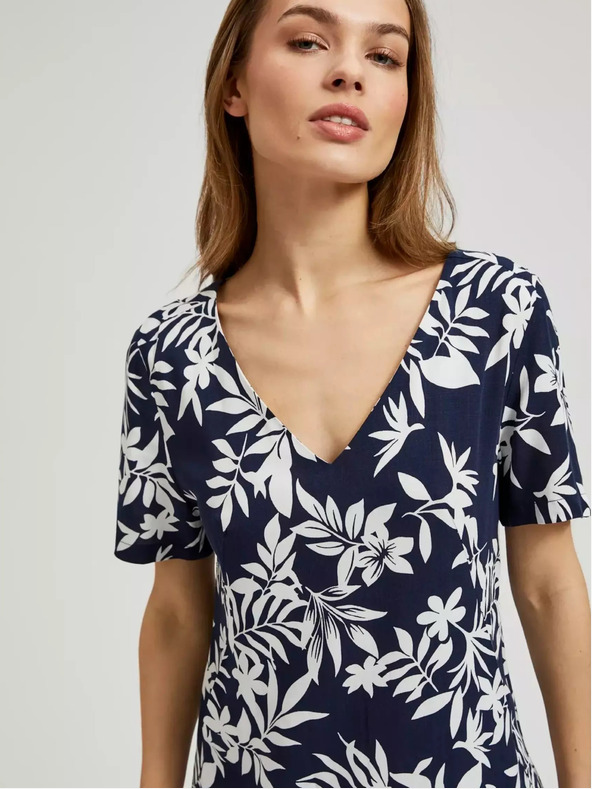 Moodo Тъмносиня рокля с флорален десен Moodo