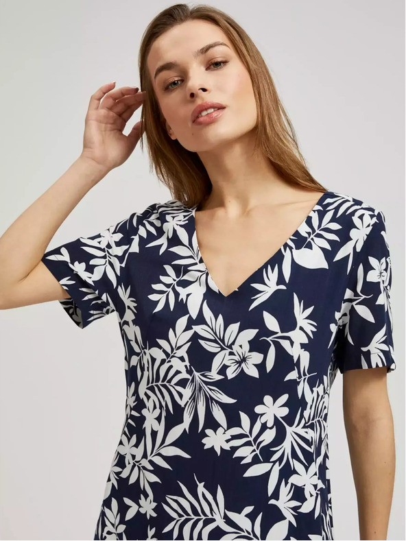 Moodo Тъмносиня рокля с флорален десен Moodo