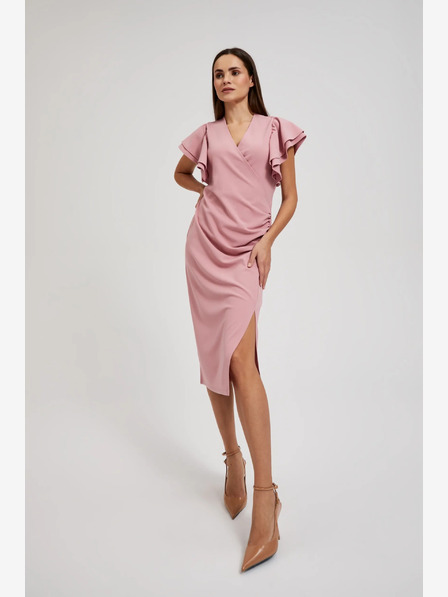 Moodo Розова рокля с волани на ръкавите Moodo