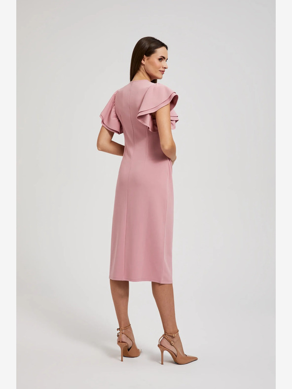 Moodo Розова рокля с волани на ръкавите Moodo