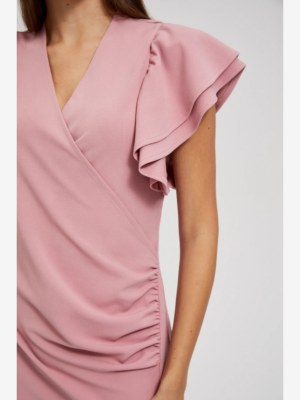 Moodo Розова рокля с волани на ръкавите Moodo