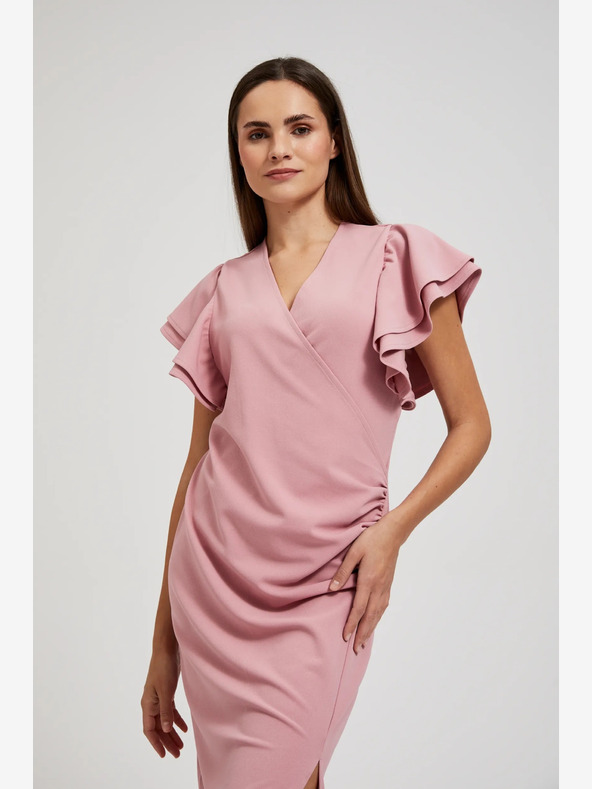 Moodo Розова рокля с волани на ръкавите Moodo