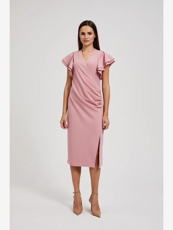 Moodo Розова рокля с волани на ръкавите Moodo