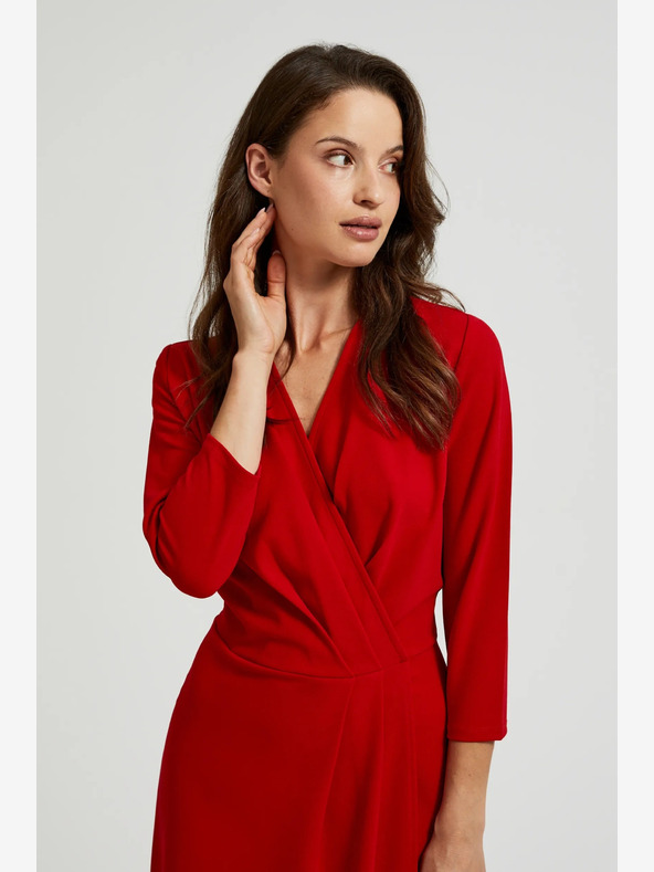 Moodo Червена миди рокля с къдрички Moodo