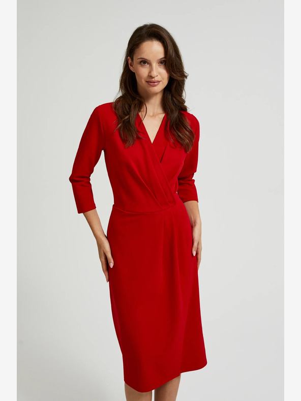 Moodo Червена миди рокля с къдрички Moodo