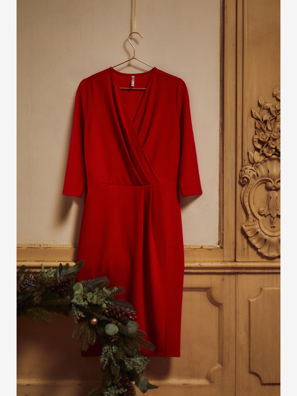 Moodo Червена миди рокля с къдрички Moodo