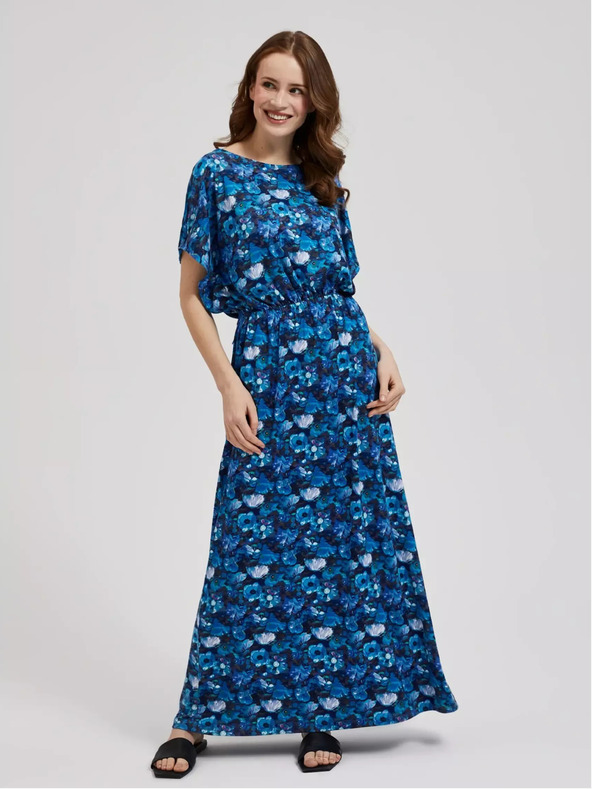 Moodo Синя макси рокля с тропическа шарка Moodo